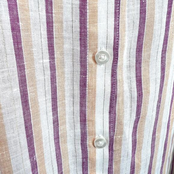 NEW NWT $99 Chicos Large 2 100% LINEN Gold Shimmer Stripe Blouse Shirt Top Beach - Picture 6 of 10